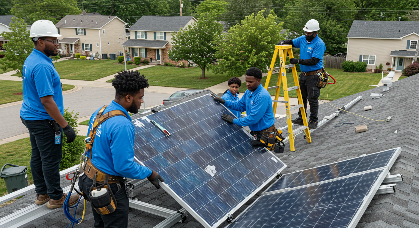 BCS Solar School students learning solar panel installation
